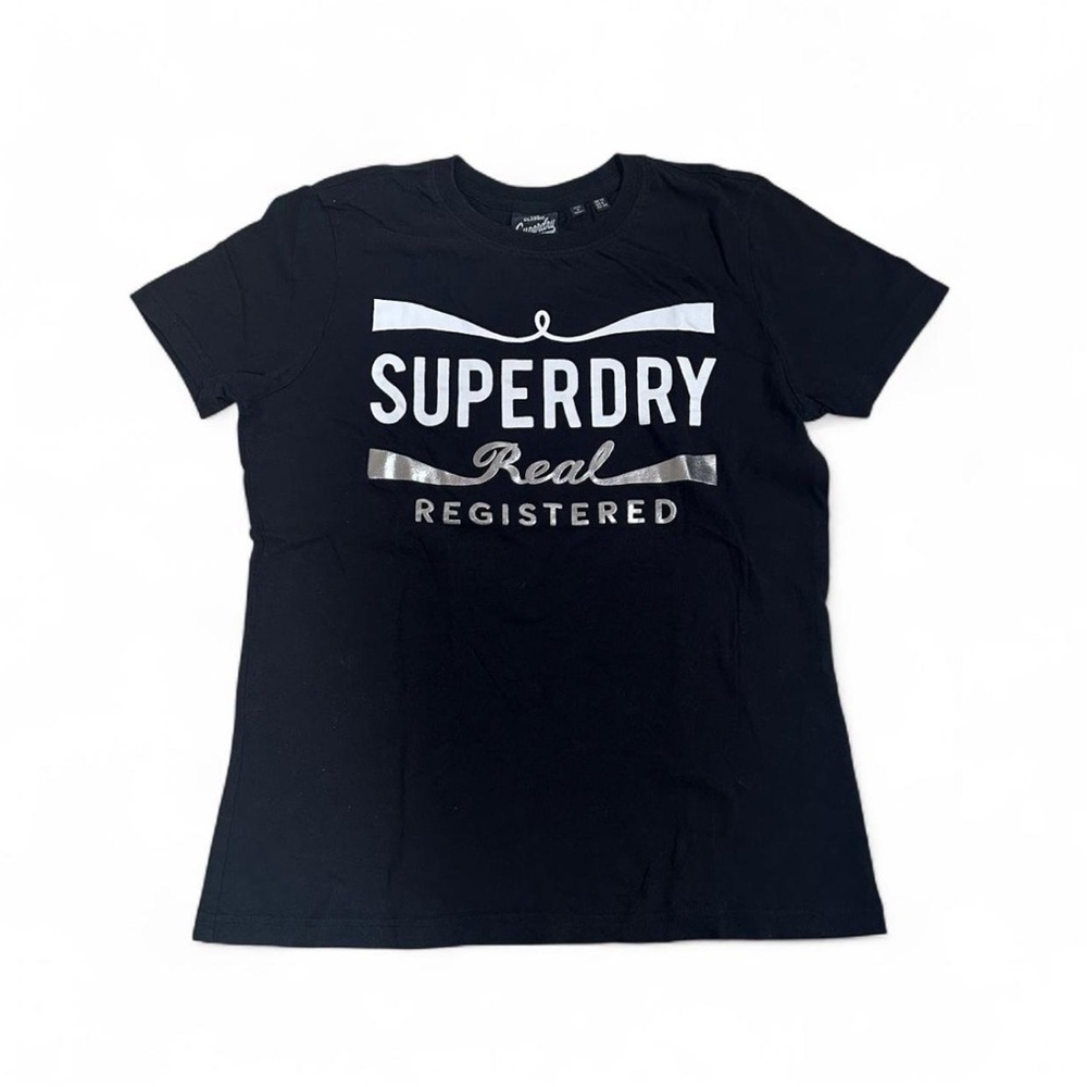 Superdry Black Tee with White and Silver Print